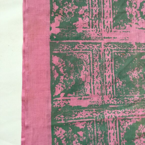 Vtg Douglas Ram Samuj Pink & Green Abstract Hand Printed Textile Yardage Fabric - Picture 5 of 14